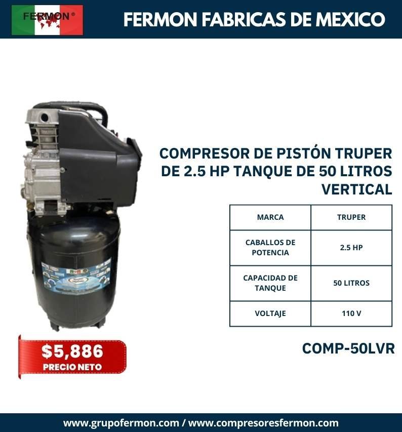 COMPRESOR DE PISTÓN TRUPER DE 2.5 HP TANQUE DE 50 LTS VERTICAL