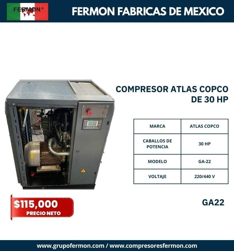COMPRESOR ATLAS COPCO DE 30 HP GA22