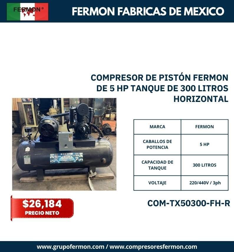 COMPRESOR DE PISTÓN FERMON DE 5 HP TANQUE DE 300 LITROS HORIZONTAL